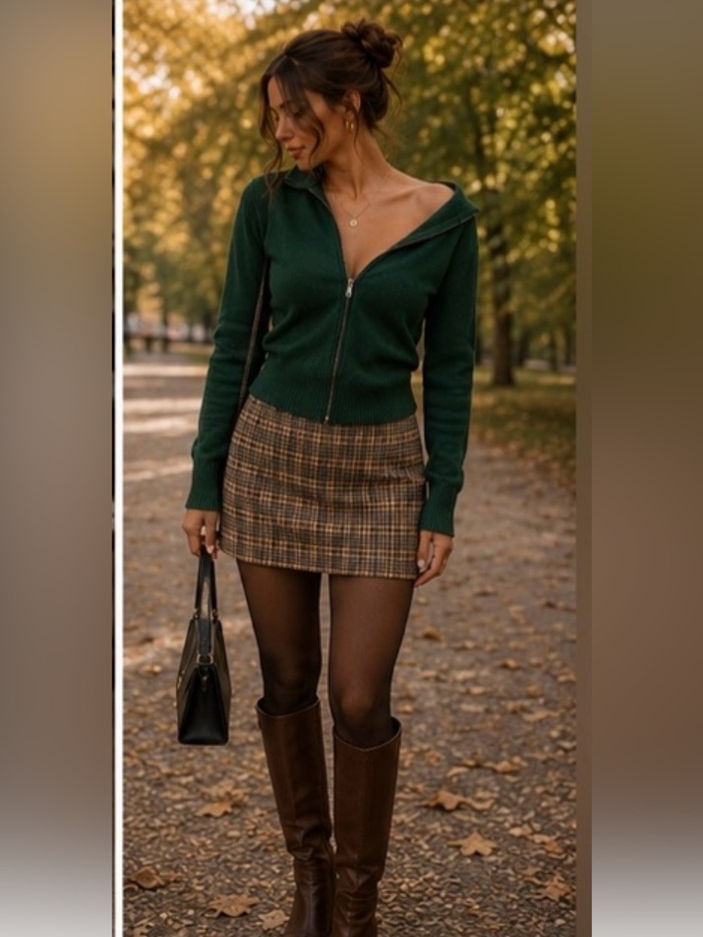 Forest Green Zip Front Knit Sweater | Fitted Mock Neck Cardigan | Quiet Luxury - Picture 3 of 11